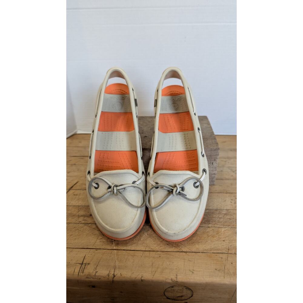 CROCS Classic Boat Shoes Loafers Deck Shoes Cream Orange Women Size 8